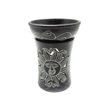 Sun Carved Oil Diffuser Oil Burner Decorative Black Soapstone Candle Holder  4.25"