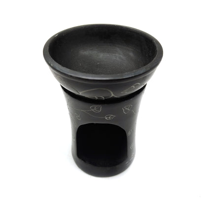 Sun Carved Oil Diffuser Oil Burner Decorative Black Soapstone Candle Holder  4.25"