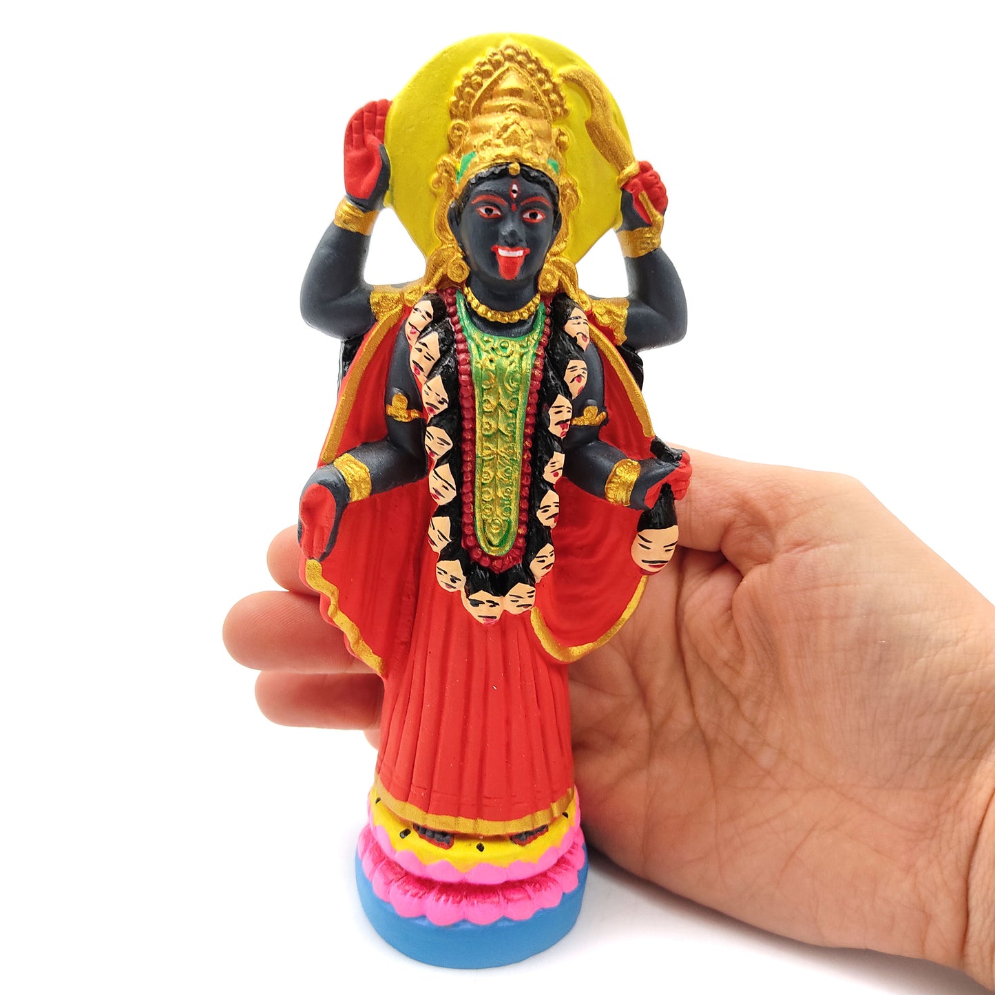 Kali Ma India Goddess Statue Handcrafted Ganges Clay Dakshineshwar Kali 6.5"