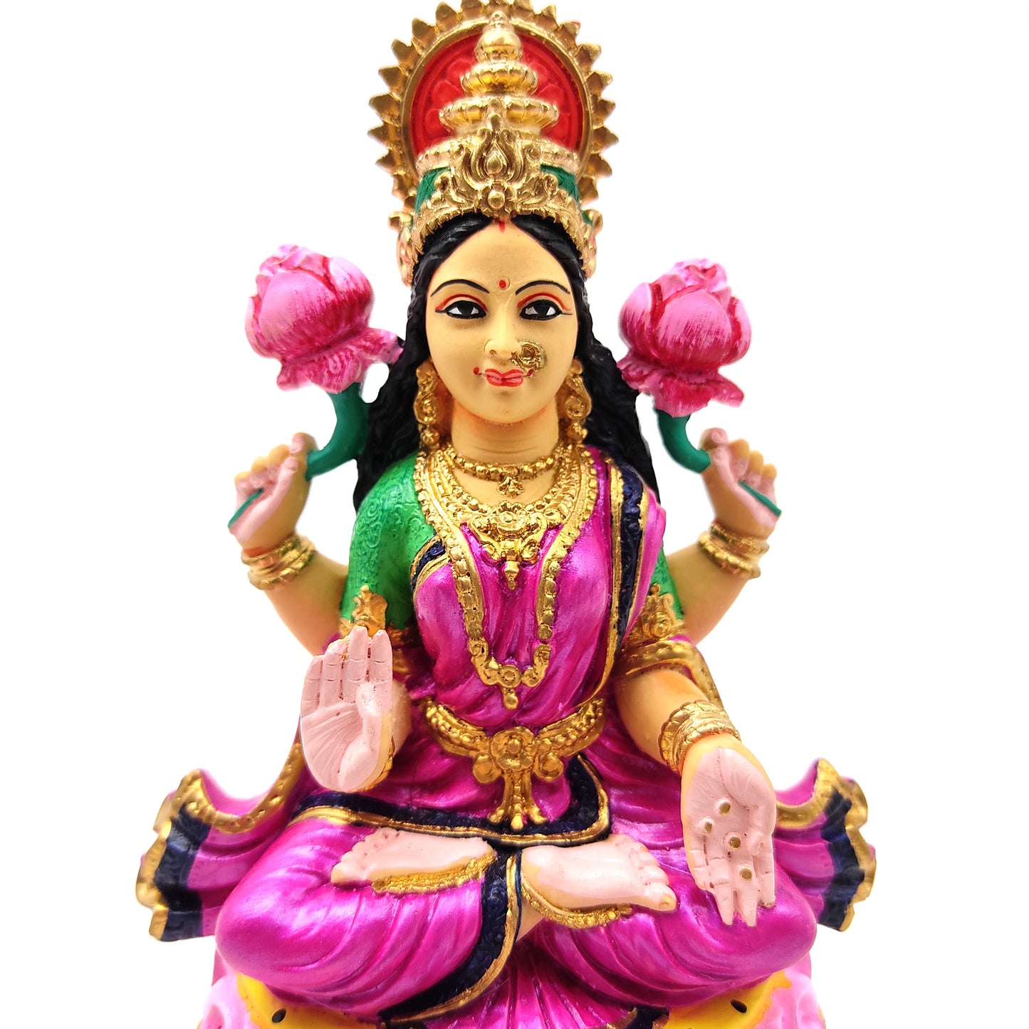 Gorgeous Lakshmi Ma Laxmi India Goddess in Lotus Handmade Statue 6.5"
