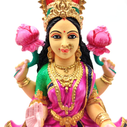 Gorgeous Lakshmi Ma Laxmi India Goddess in Lotus Handmade Statue 6.5"