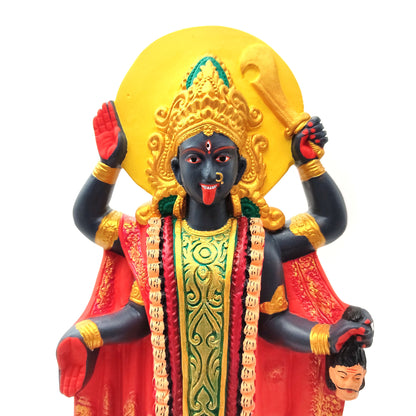 14.5" Kali Statue | Hindu Goddess Sculpture | Handcrafted Clay Dakshineshwar Kali