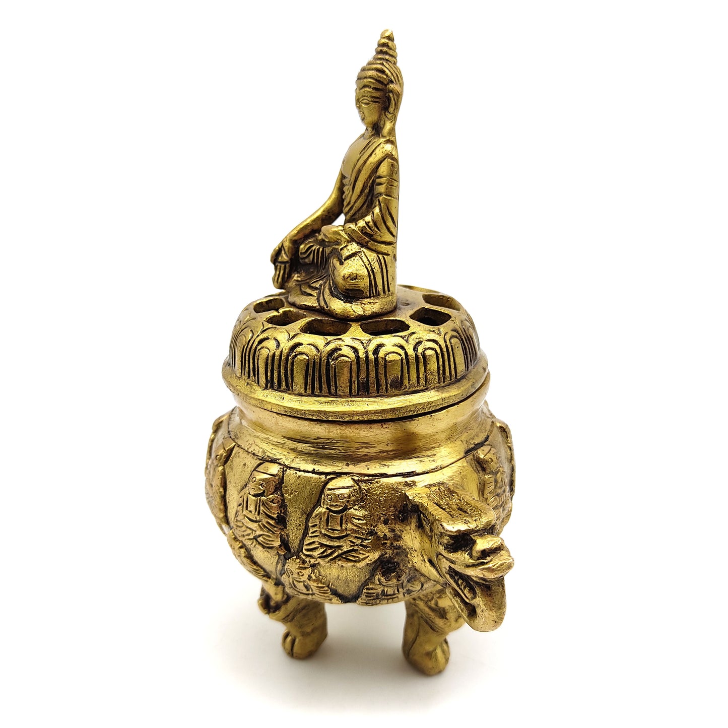 Tibetan Buddha Censer Burner with Lid Charcoal Incense Sage Decorative Burner 6"