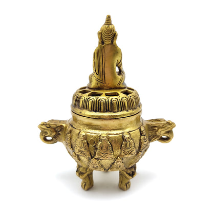Tibetan Buddha Censer Burner with Lid Charcoal Incense Sage Decorative Burner 6"