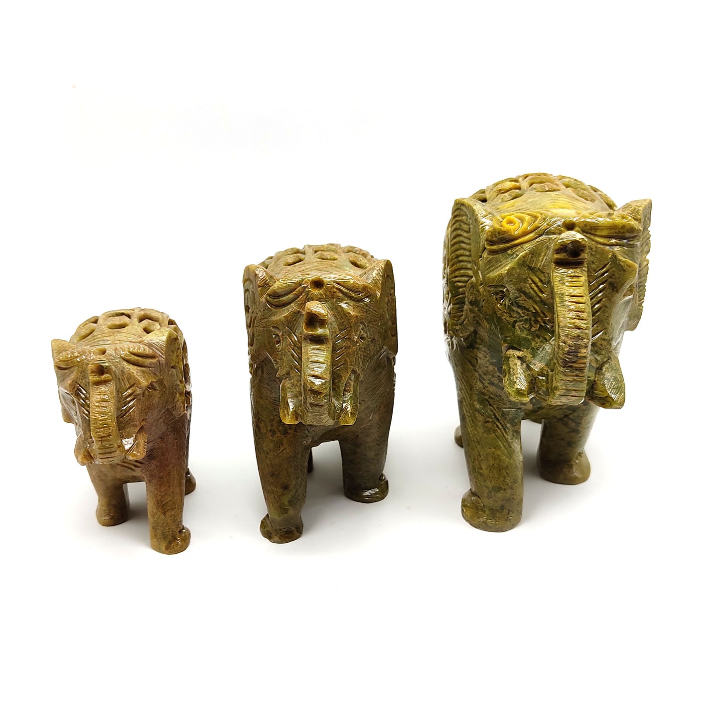 3 Set Carved Soapstone Elephants W/Baby Inside Home Blessing Protection Statue Set