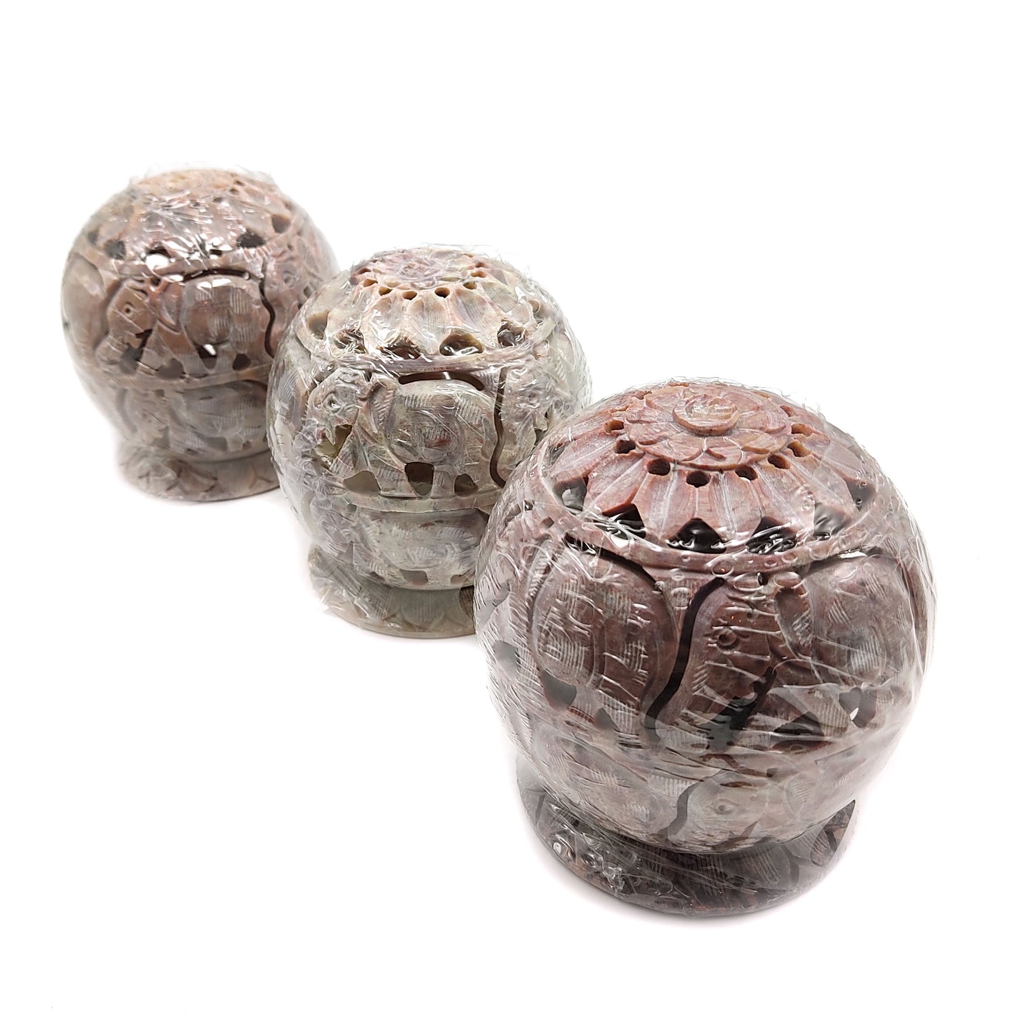 Candle Incense Cones Burner Holder Soapstone Carved T-Lite Ball Elephant 3.5”
