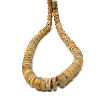 93 Tibetan Turquoise and Coral Inlaid Yak Bone 13mm Disc Beads Handmade