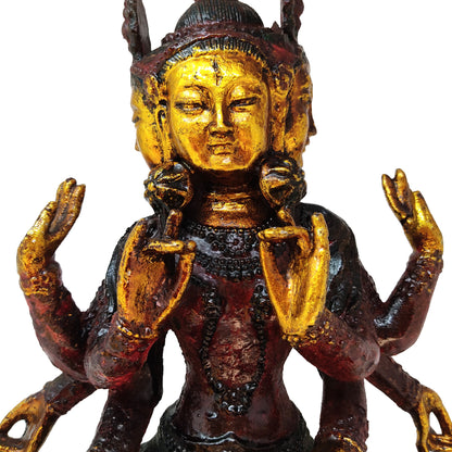 Kwan Yin 4 Heads 8 Arms Large Metal Garden Quan Guan Yin Buddha Statue 15" Tall