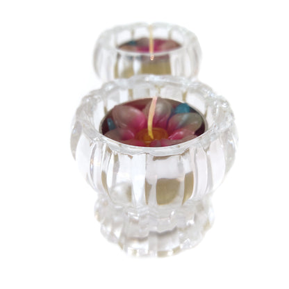 Deplomb Lead Crystal Candle Holders With Flower Colorful Tea Light Candles Pair 2.5"