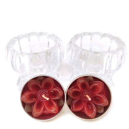 Deplomb Lead Crystal Candle Holders With Flower Colorful Tealight Candles Pair 2.5"