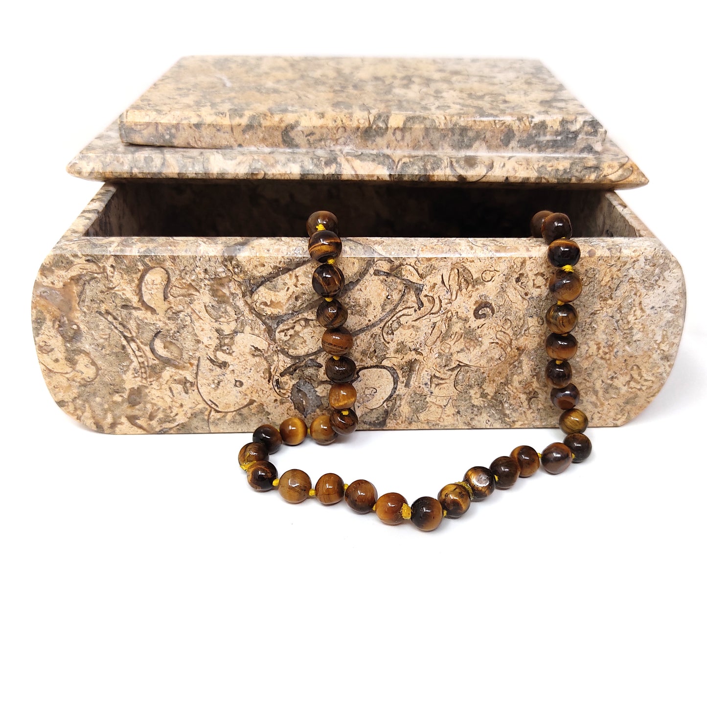 Large Coral Stone Trinket Keepsake Jewelry Box Handcrafted Box 6.25" Long