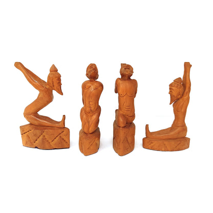 Set of 4 Wood Yoga Posture Hand-carved Yogi Asana Sculpture Figurine Statue 6"