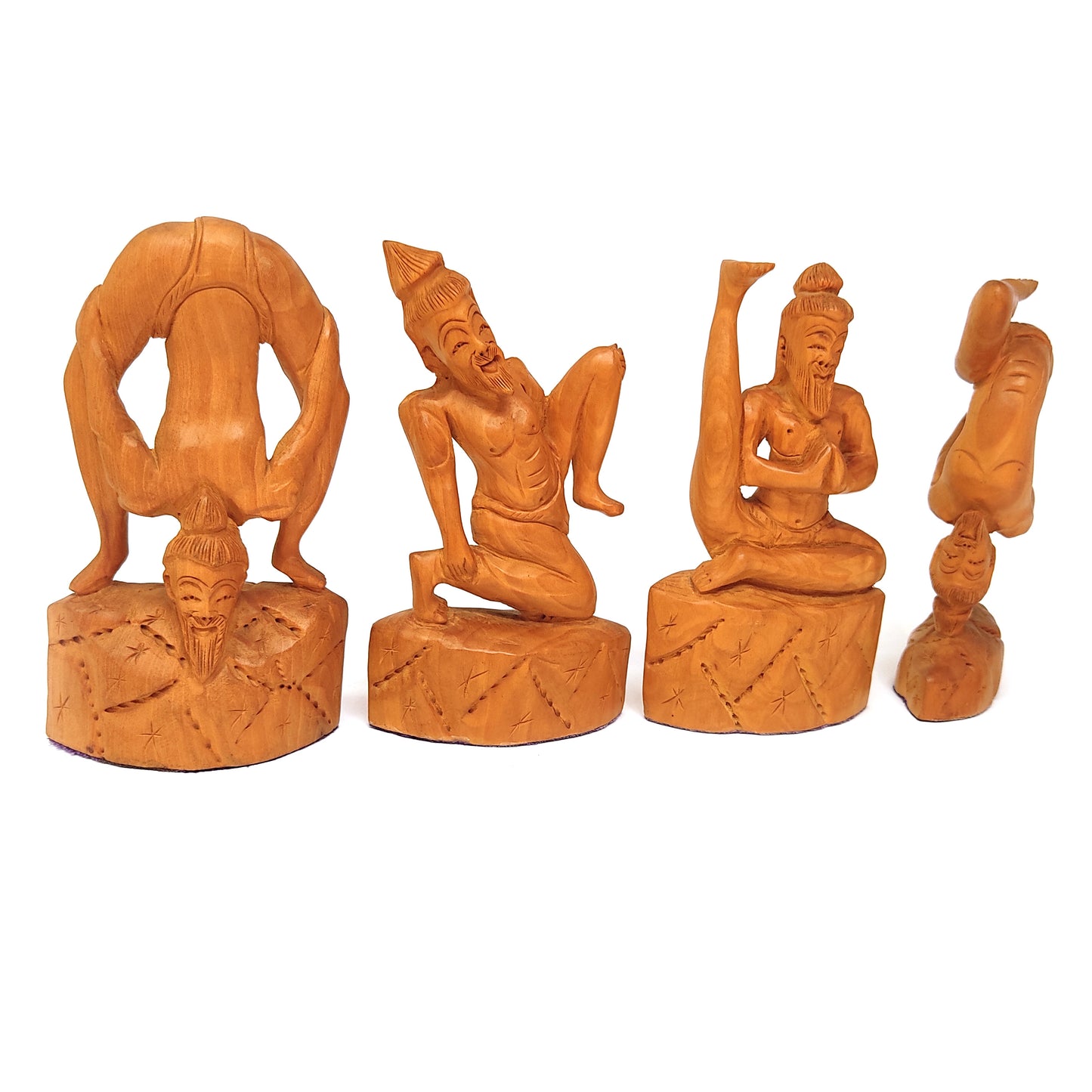 Set of 4 Wooden Yoga Posture Hand-carved Yogi Asana Sculpture Figurine Statue 6"