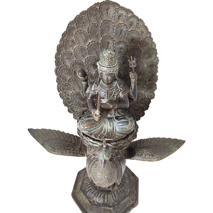 Mahamayuri Buddha Statue Kwan Yin On Peacock Bodhisattva Sculpture 14"