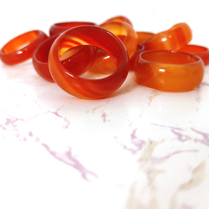Red Orange Agate Carnelian  Solid Natural Gemstone Band Ring - Size Variation