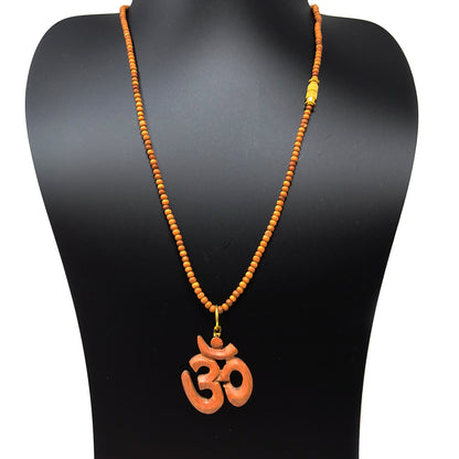 Om Pendant Necklace - Spiritual Sandalwood Beads Necklace Perfect Yoga Gift 18"