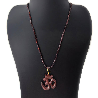 Om Pendant Necklace - Spiritual Rosewood Beads Necklace Perfect Yoga Gift 18"