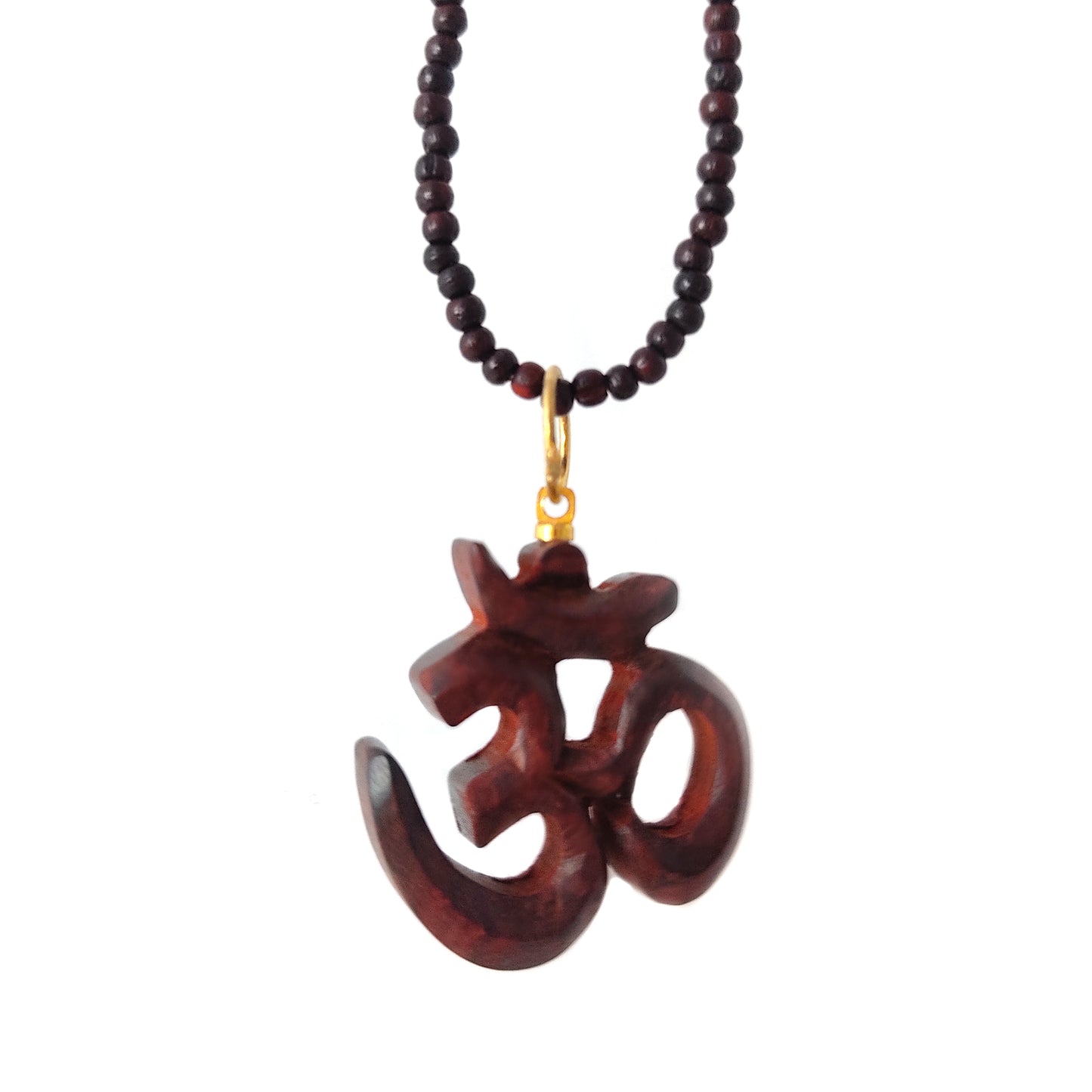 Om Pendant Necklace - Spiritual Rosewood Beads Necklace Perfect Yoga Gift 18"