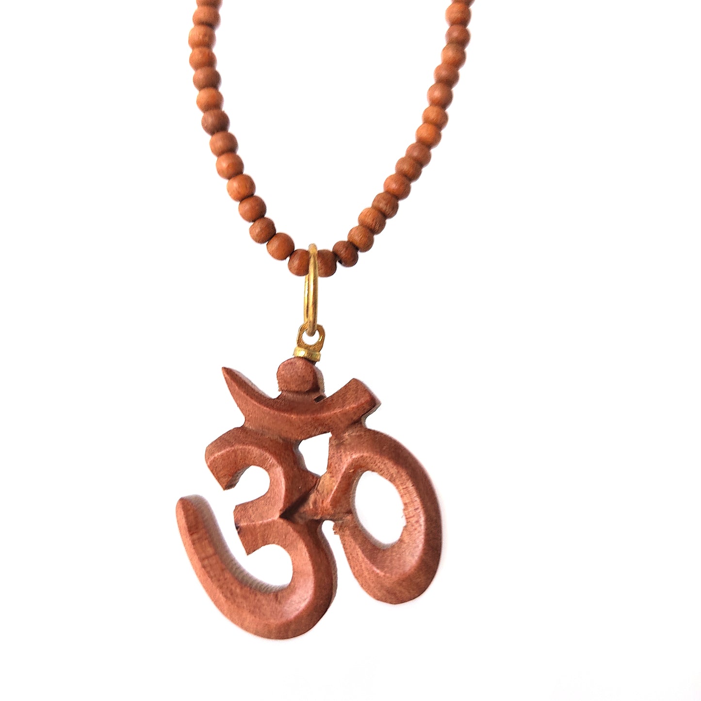 Om Pendant Necklace - Spiritual Sandalwood Beads Necklace Perfect Yoga Gift 18"