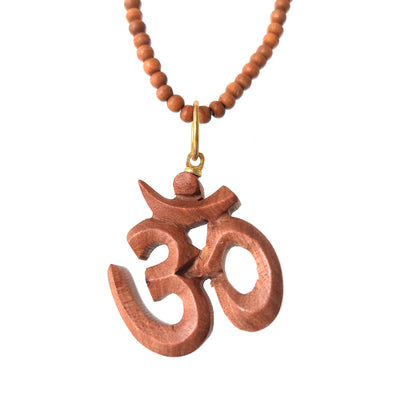 Om Pendant Necklace - Spiritual Sandalwood Beads Necklace Perfect Yoga Gift 18"