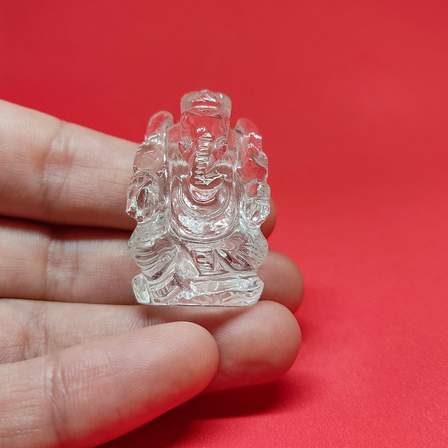 Crystal Quartz Ganesh Statue - Spiritual Blessing Healing Figurine - Size Variation