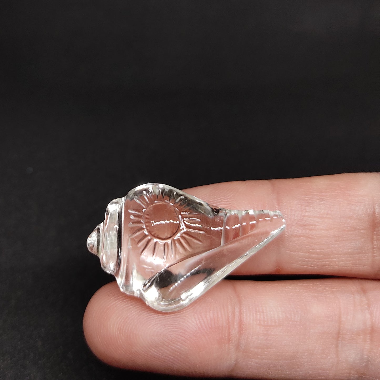 Clear Quartz Gemstone Carved Shank Conch Shell Blessing Spiritual Figure 1"