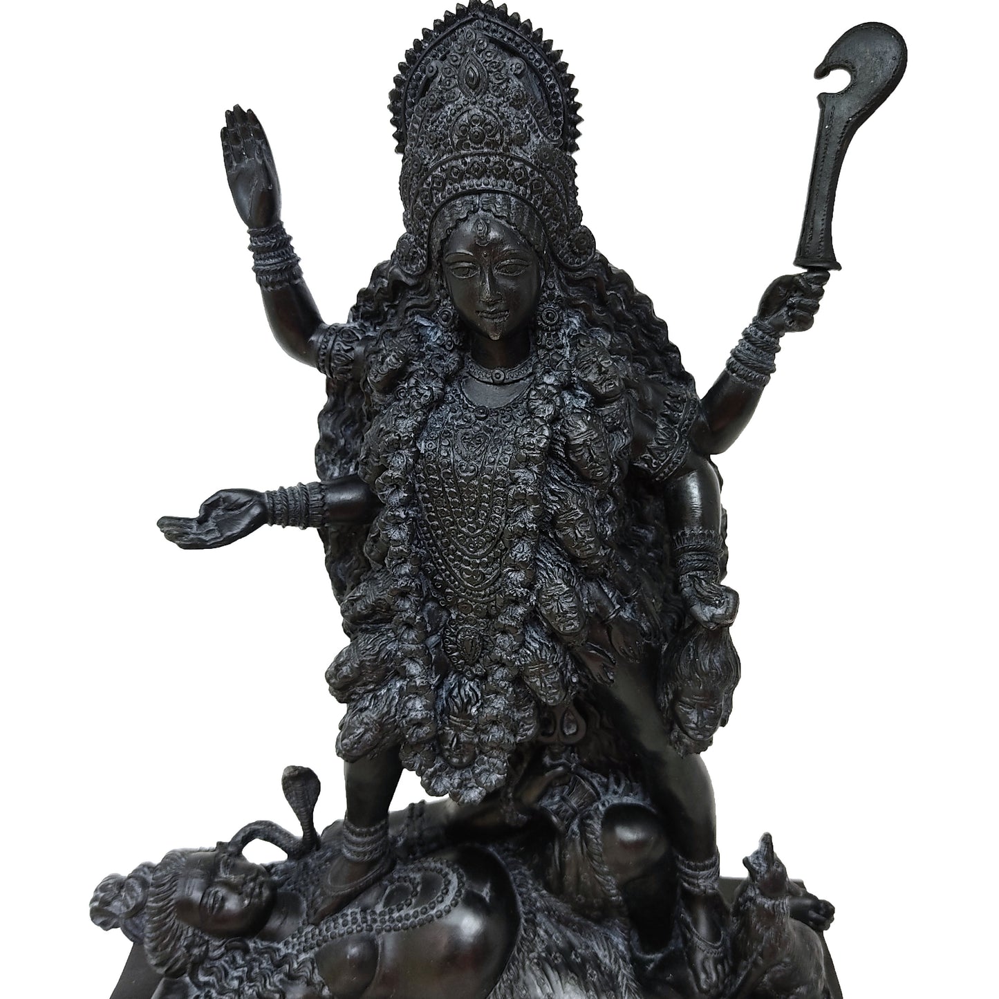 13" Black Maa Kali Statue India Goddess Kali Mata Standing Over Shiva Resin Idol