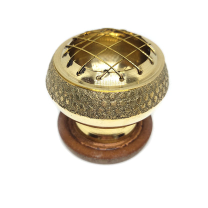 Gold Brass Incense Holder Burner Low Coaster Net Top Embossed Handcrafted 2.5"