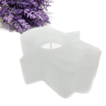 Selenite Hamsa Gypsum Crystal Tea Light Candle Holder Selenite Home Decor Gift