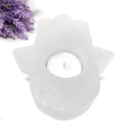Selenite Hamsa Gypsum Crystal Tea Light Candle Holder Selenite Home Decor Gift