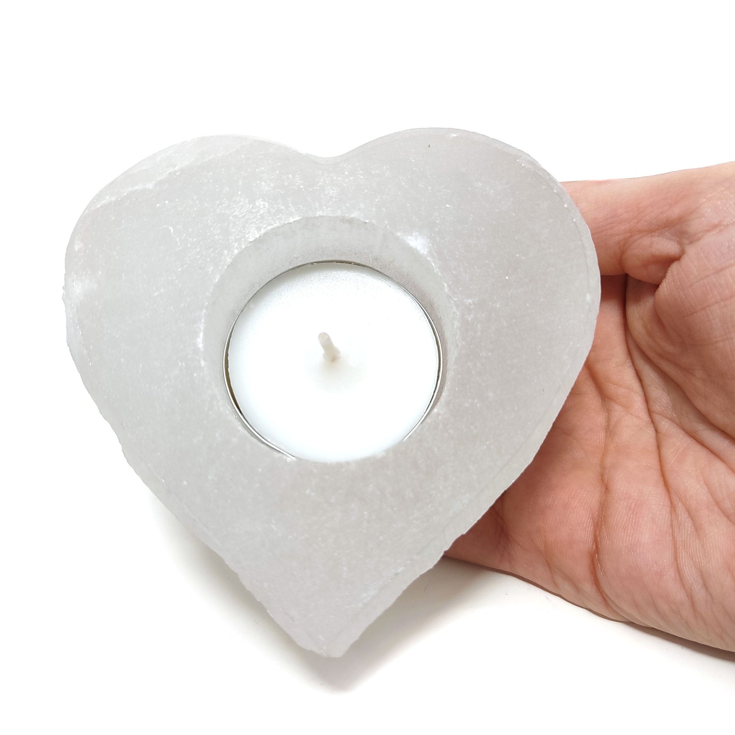 Selenite Heart Gift Set Heart Candle Holder and Selenite Heart Pendant Necklace