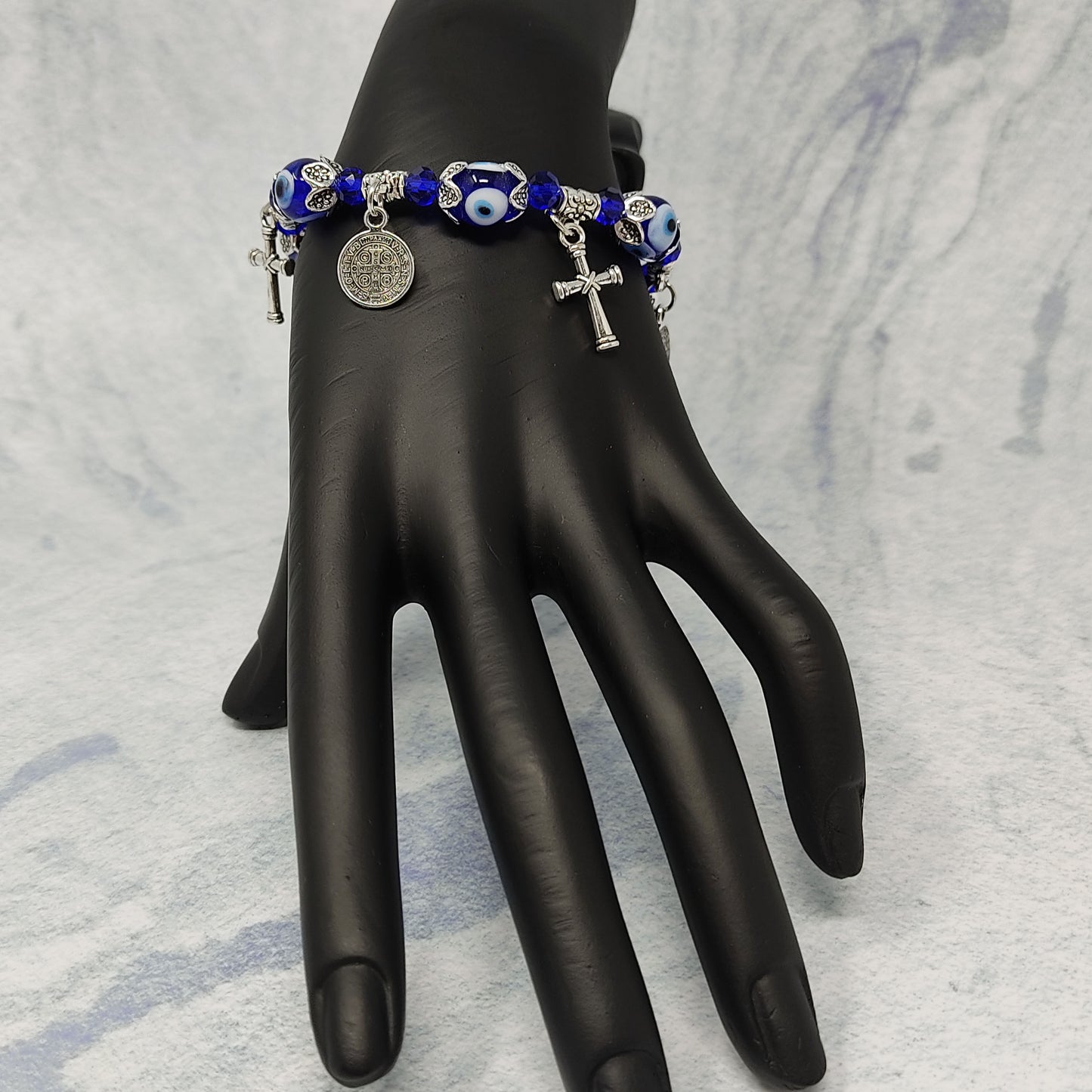 Evil Eye Cross Charms Bracelet Love Protection Gift - Turksih Eye Blue Glass Beads