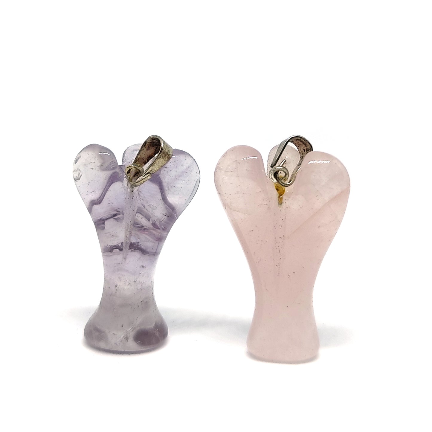 Rose Quartz Angel Pendant and Amethyst Angel Pendant - Gemstone Gift Set 1.25"
