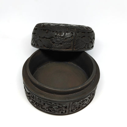 Black Wood Box With Lid Beautiful Carved Buddha Scenery Home Decoration 2.75"