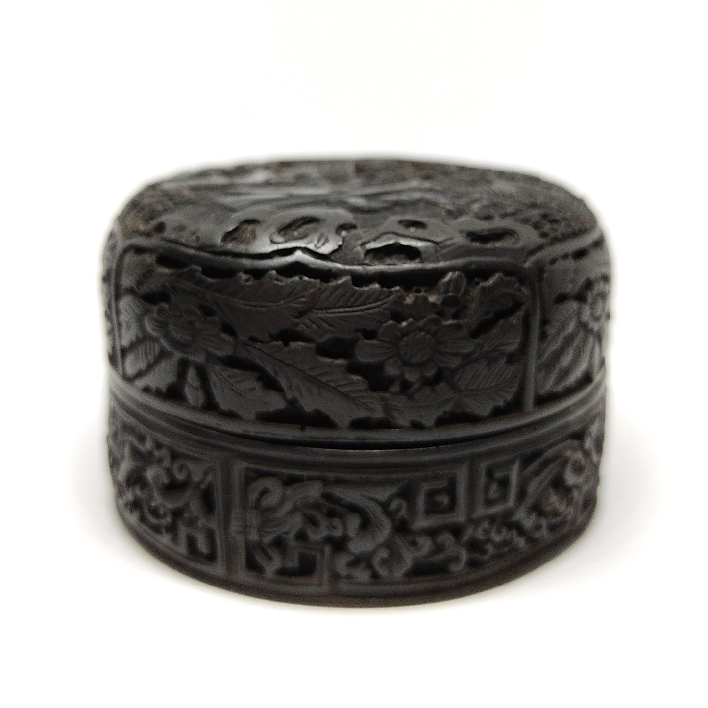 Black Wood Box With Lid Beautiful Carved Buddha Scenery Home Decoration 2.75"