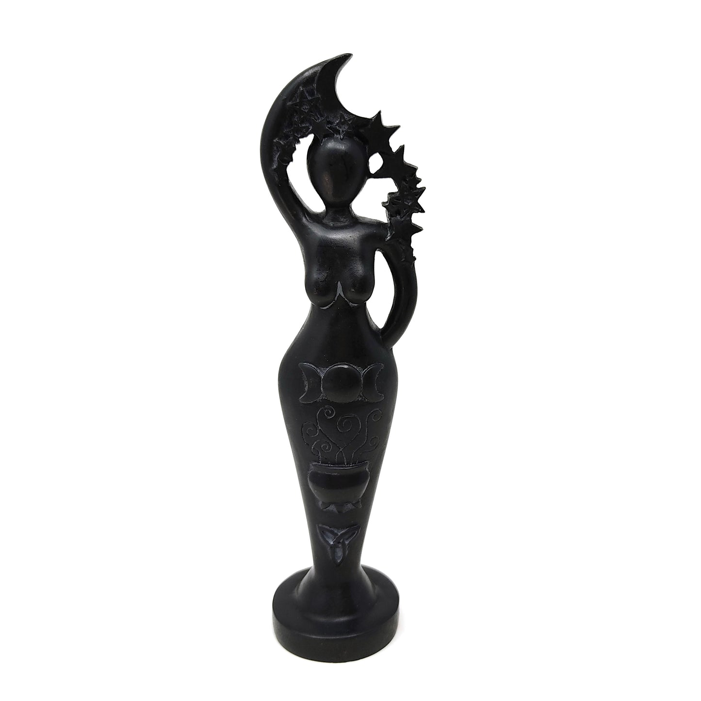 Black Pentacle Goddess Handmade Signed Statue Wicca Pagan Night Queen Idol 8.5"