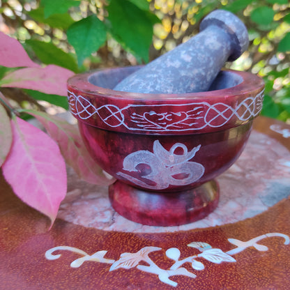 om red mortar and pestle soapstone
