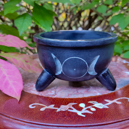 Triple Moon Smudge Incense Burner or Altar Offering Bowl Handmade Soapstone 4"