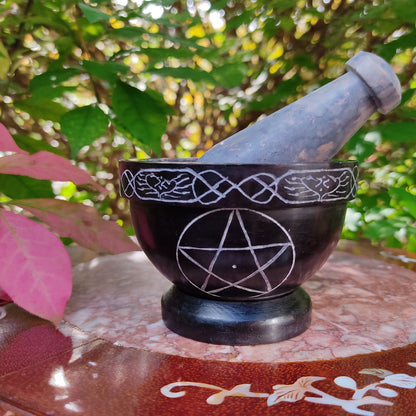 Pentacle Mortar and Pestle  Handmade Soapstone - Absolutely Beautiful 3.5"
