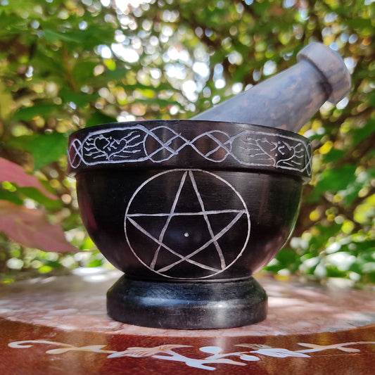 Pentacle Mortar and Pestle  Handmade Soapstone - Absolutely Beautiful 3.5"