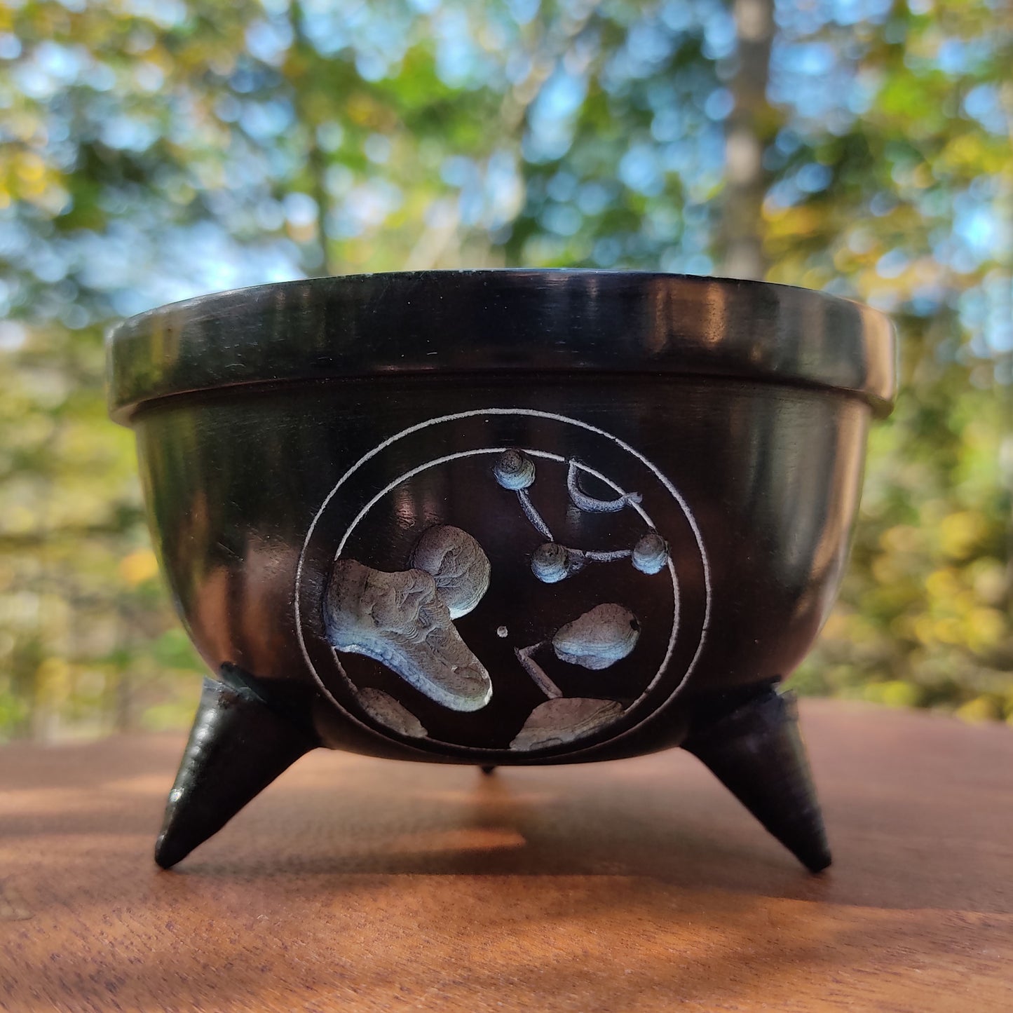 Black Om Smudge Incense Burner or Altar Offering Bowl Handmade Soapstone 4"