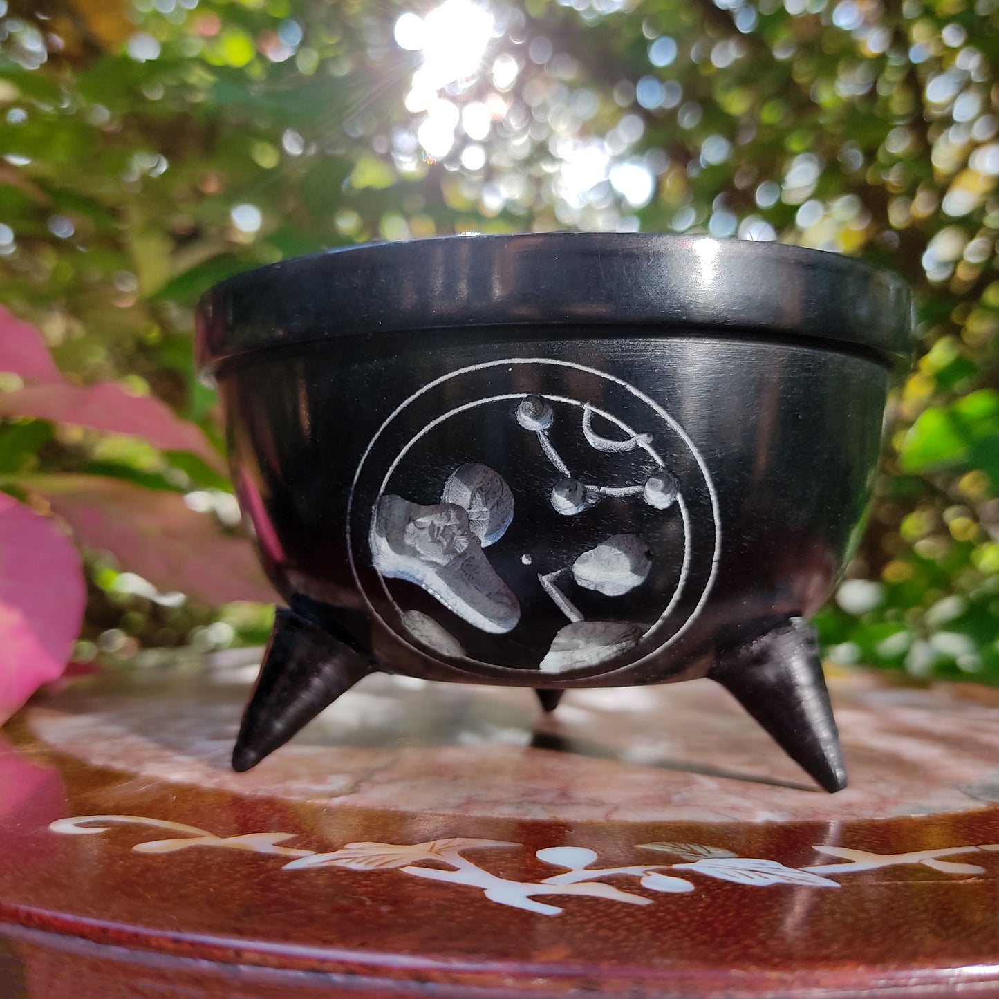 Black Om Smudge Incense Burner or Altar Offering Bowl Handmade Soapstone 4"