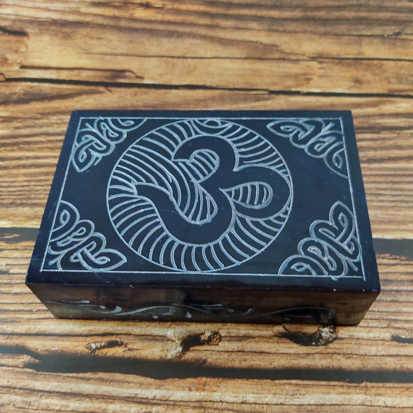 Om Symbol Hand-carved Jewelry Box Soapstone Lovely Home Decoration Gift 6"x4"