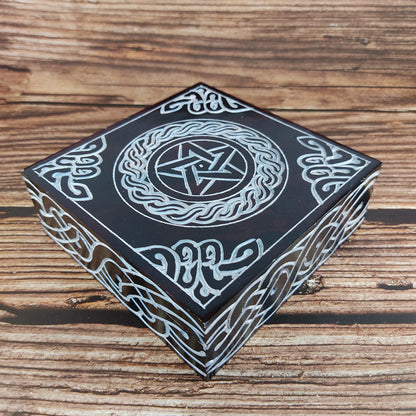 pentagram stone carved jewelry box 5"
