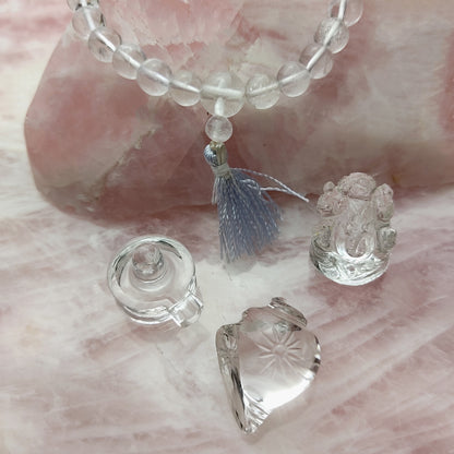 Crystal Quartz Gemstone Ganesh Shiva Lingam Conch Beaded Bracelet Spiritual Gift Set