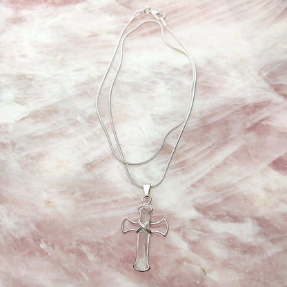Clear Quartz Cross Pendant Wrap With 20" Silver Plated Snake Necklace Chain Gift