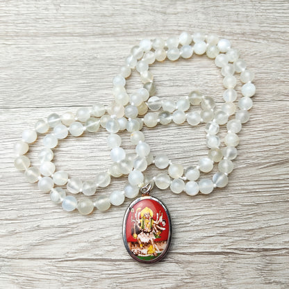 Genuine Moonstone Beads Necklace with India Goddess Kali Maa Pendant Yoga Gift