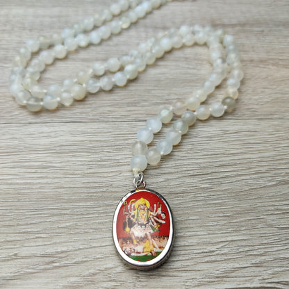 Genuine Moonstone Beads Necklace with India Goddess Kali Maa Pendant Yoga Gift