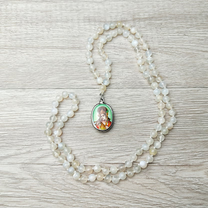 Genuine Moonstone Beads Necklace with Lord Sri Krishna India God Pendant Yoga Gift