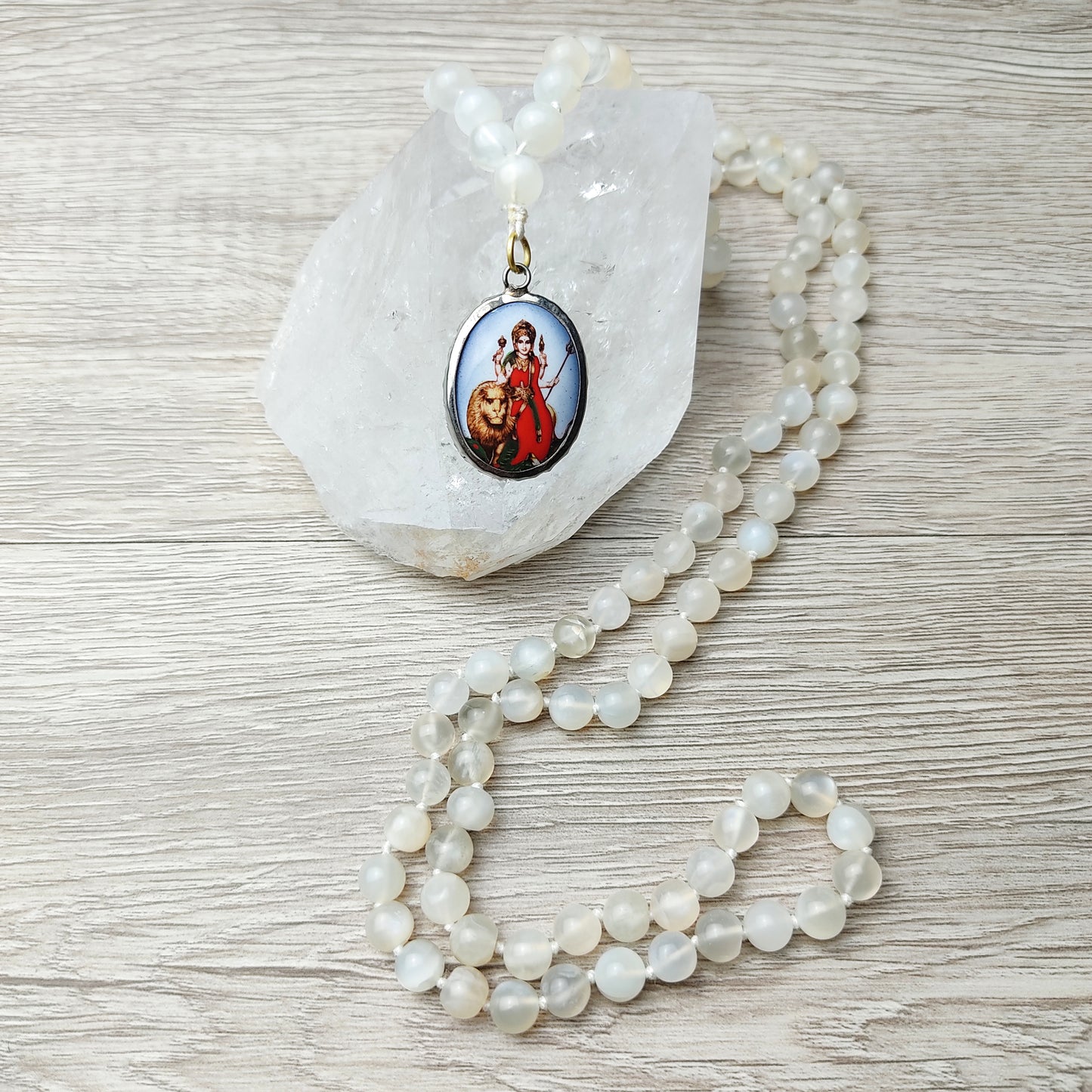 durga goddess pendant moonstone beads necklace gift